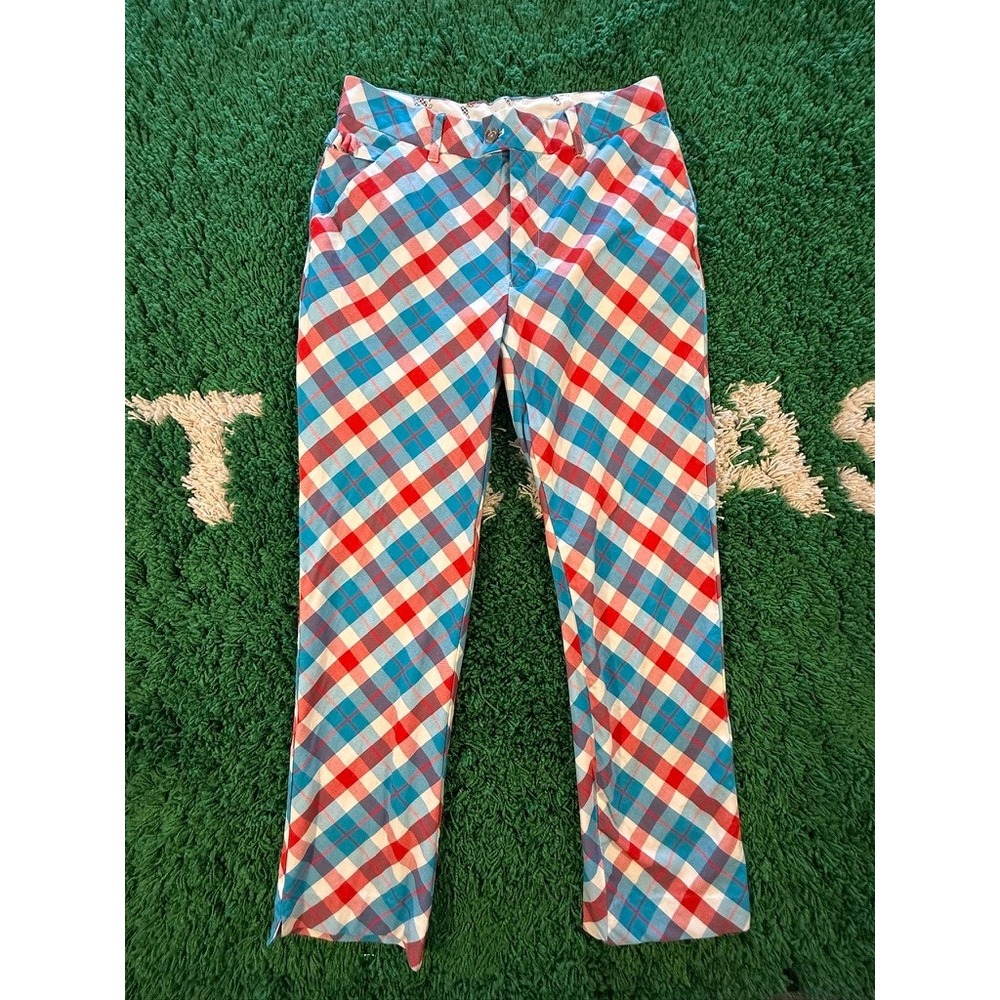 Royal & Awesome Golf Pants Mens 32/30 Blue Red White Plaid‎ Good Loudmouth Style
